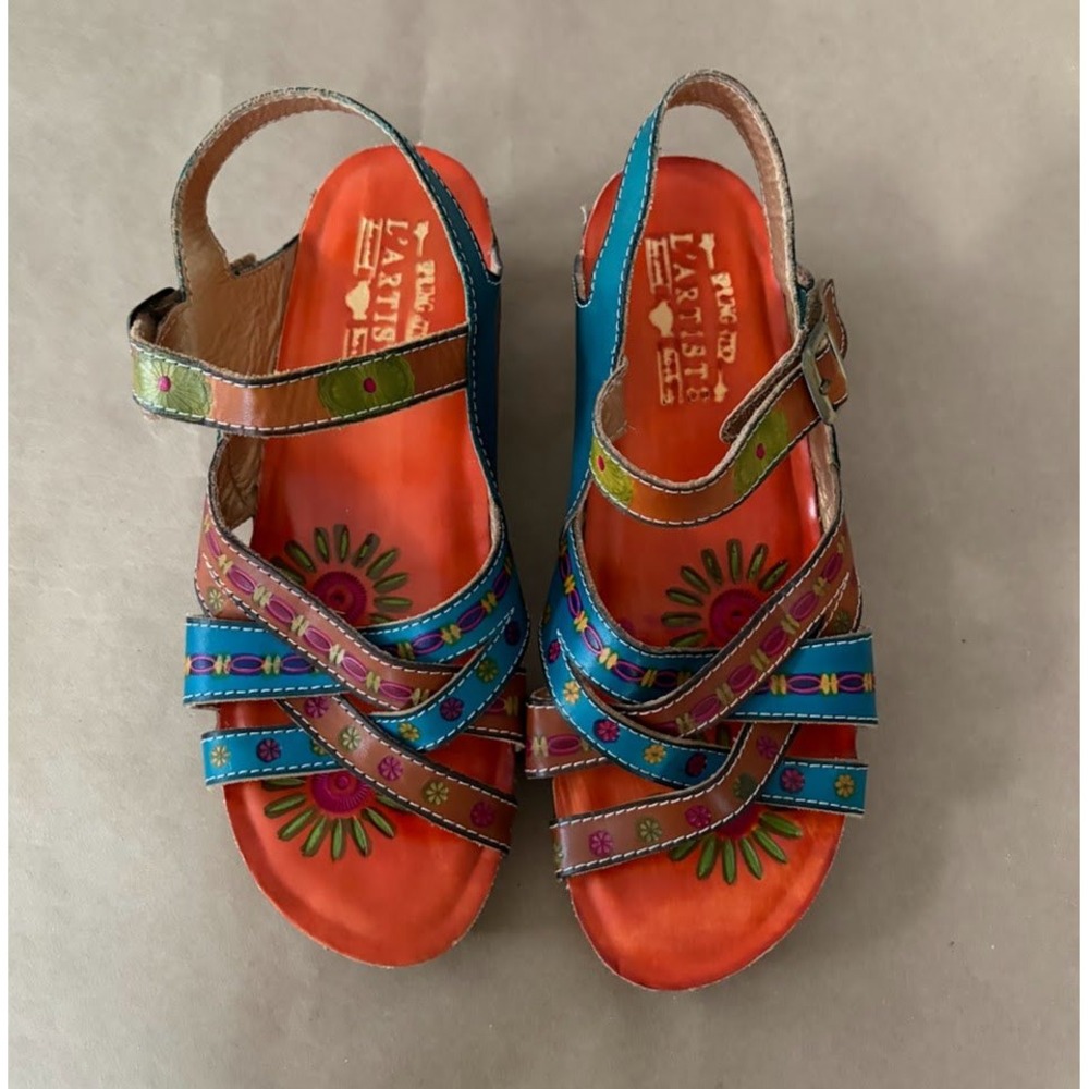 L'Artiste Spring Step Livingstone Leather Sandals Size 39 Boho Colorful Artistic